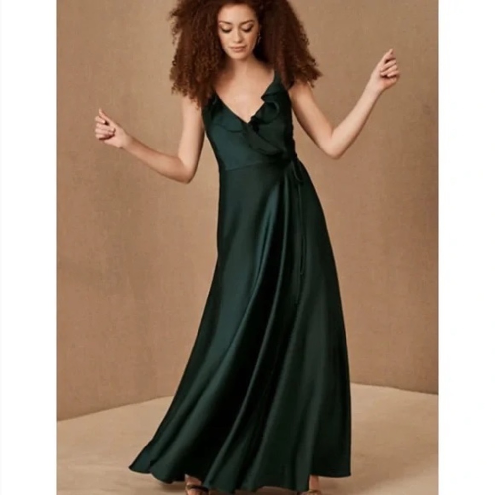 BHLDN Tansy Satin Emerald Maxi Dress